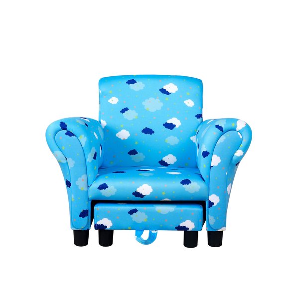 Kids Polyester Upholstered Clouds Armchair W/ Footrest - Blue