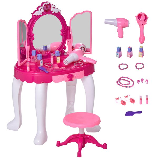 Kids Play Plastic Vanity Table Set W/ Sound Effect - Purple/Red