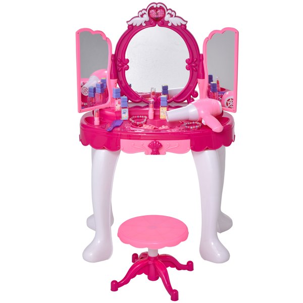 Kids Play Plastic Vanity Table Set W/ Sound Effect - Purple/Red