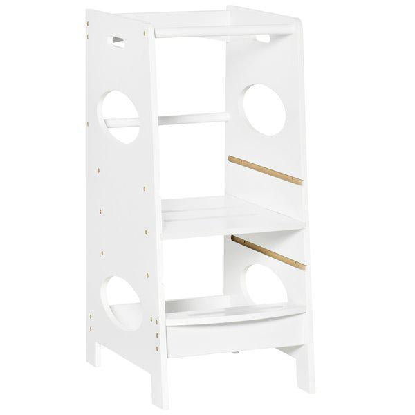 Kids Step Stool Toddler Kitchen With Adjustable Standing Platform - White