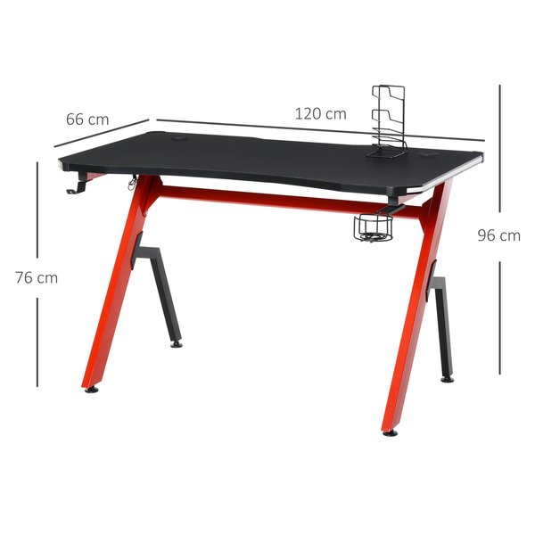 LED Ergonomic Gaming Desk Computer Writing Table With Cup Holder Cable Management