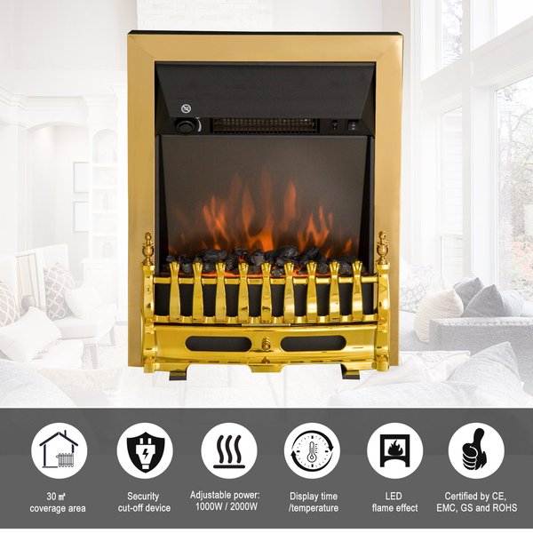 LED Flame Electric Fire Place - Golden