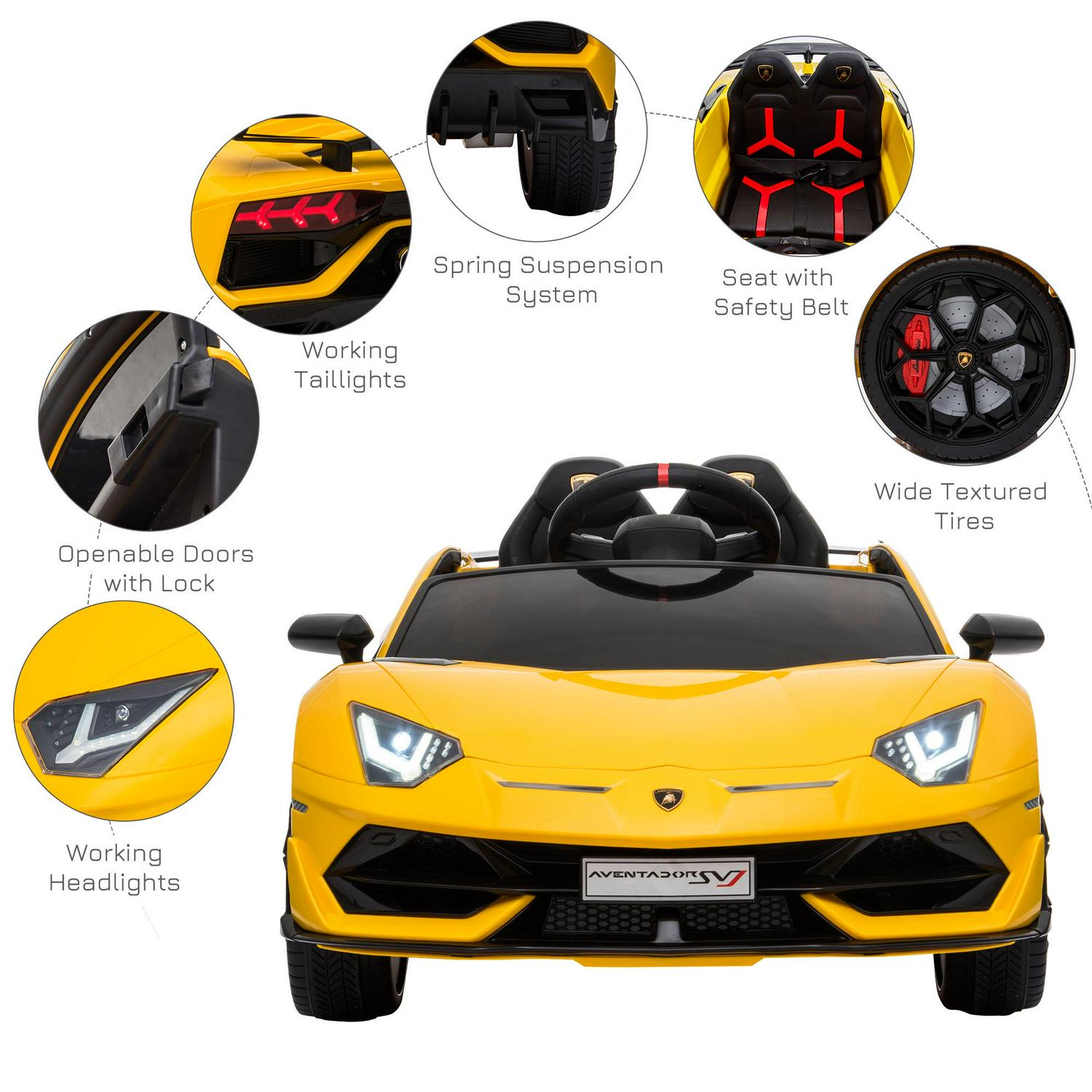 Lamborghini SVJ 12V Kids Electric Ride On Car Sport Racing Toy RC For 3-8 Yrs - Yellow