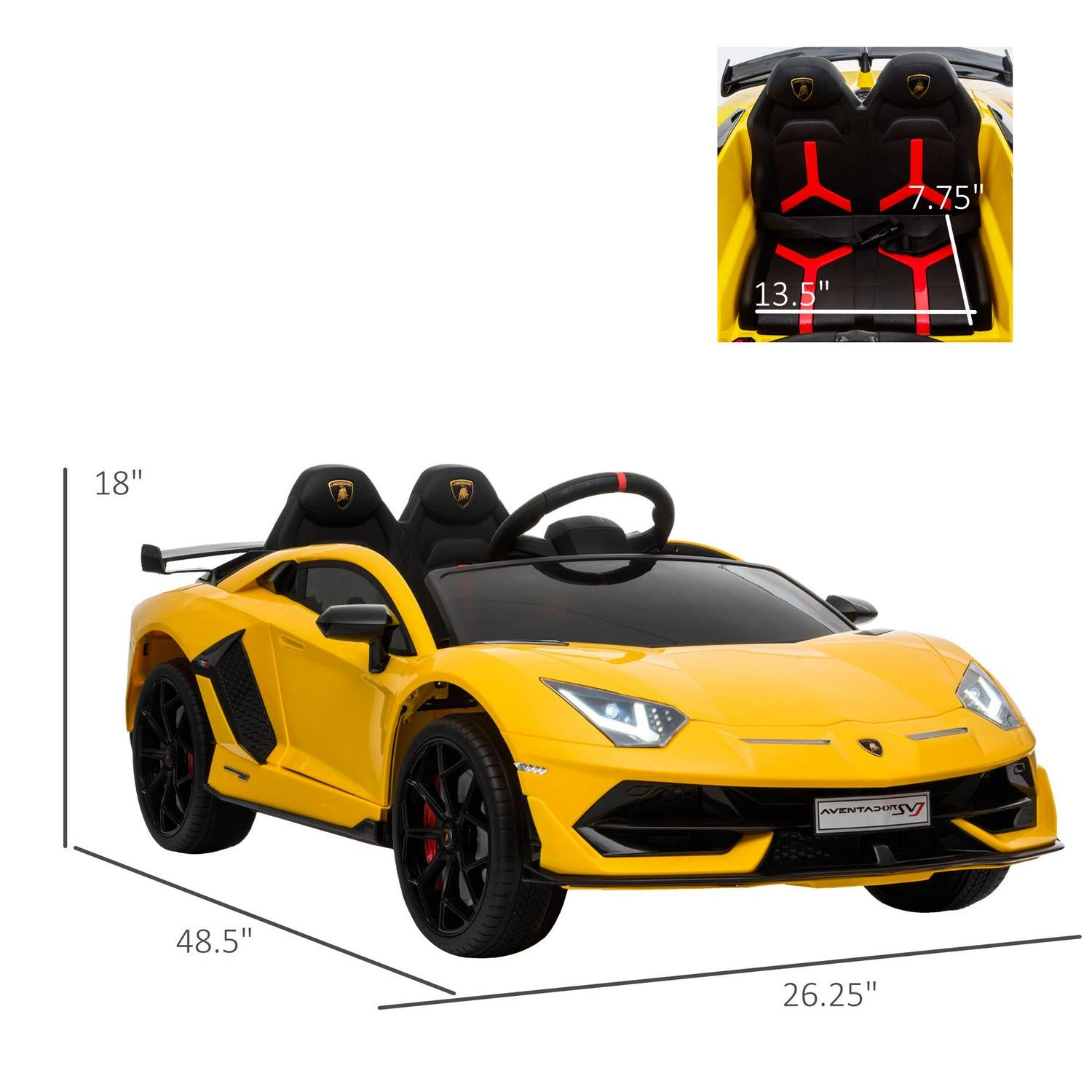 Lamborghini SVJ 12V Kids Electric Ride On Car Sport Racing Toy RC For 3-8 Yrs - Yellow