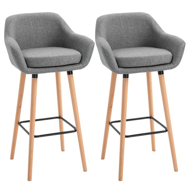 Linen Upholstered Set Of 2 Home Bar Stools Grey