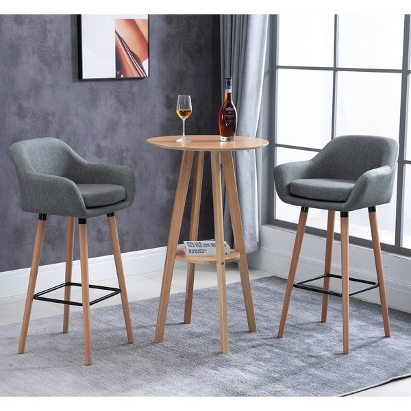 Linen Upholstered Set Of 2 Home Bar Stools Grey