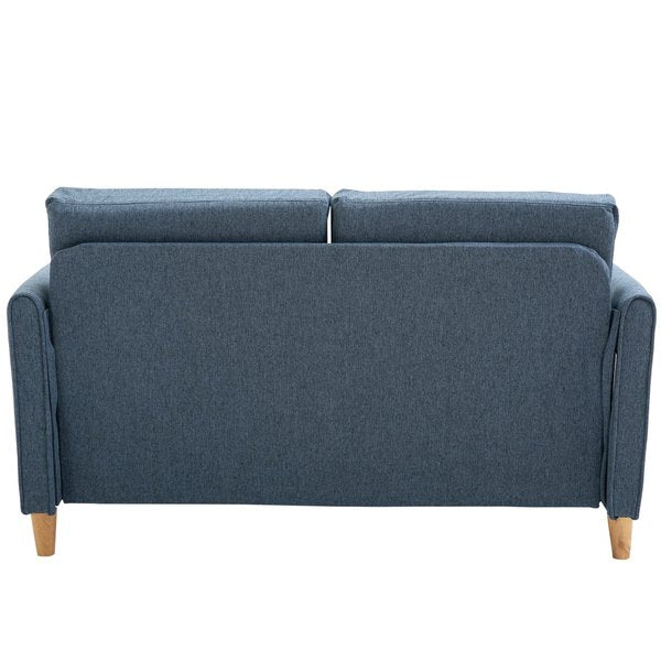 Linen Upholstery 2-Seater Sofa Floor Living Room Furniture W/ Armrest Wooden Legs Blue