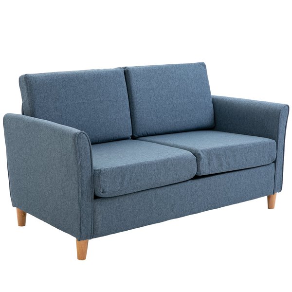 Linen Upholstery 2-Seater Sofa Floor Living Room Furniture W/ Armrest Wooden Legs Blue