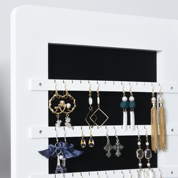 LED Illuminated Glass Mirror Jewelry Cabinet - White