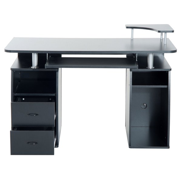 Multi-Level Home Office Workstation Computer Desk With Drawers- Black