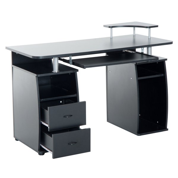Multi-Level Home Office Workstation Computer Desk With Drawers- Black