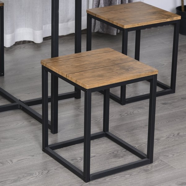 Topped Steel 5-Piece Dining Set Table With 4 Stools - Black/Brown