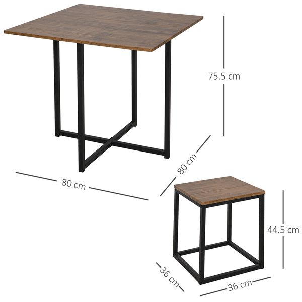 Topped Steel 5-Piece Dining Set Table With 4 Stools - Black/Brown