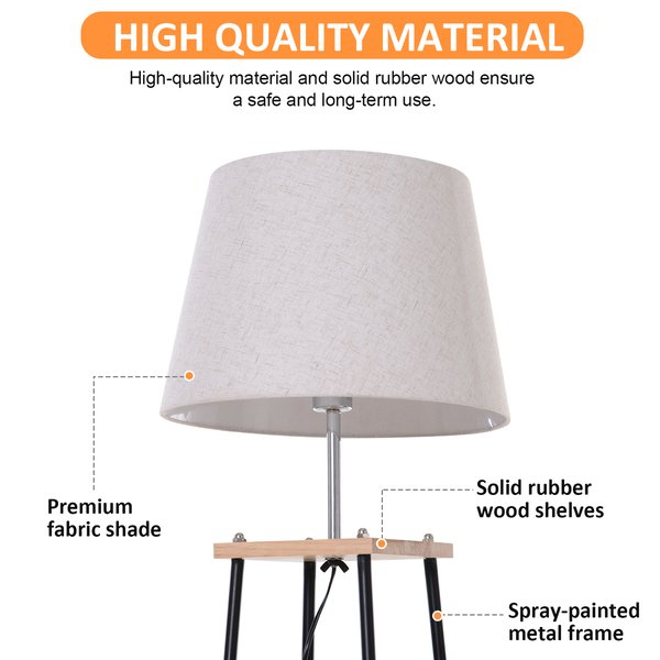 Metal Frame 3-Tier Shelf Tripod Lamp W/ Foot Switch - Beige