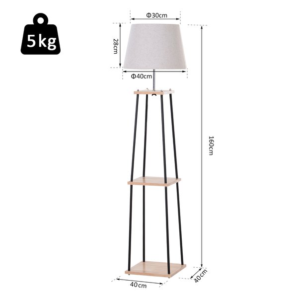 Metal Frame 3-Tier Shelf Tripod Lamp W/ Foot Switch - Beige