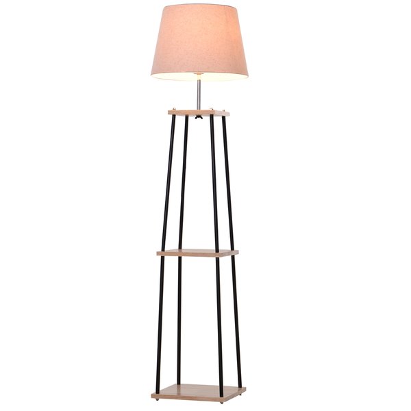 Metal Frame 3-Tier Shelf Tripod Lamp W/ Foot Switch - Beige