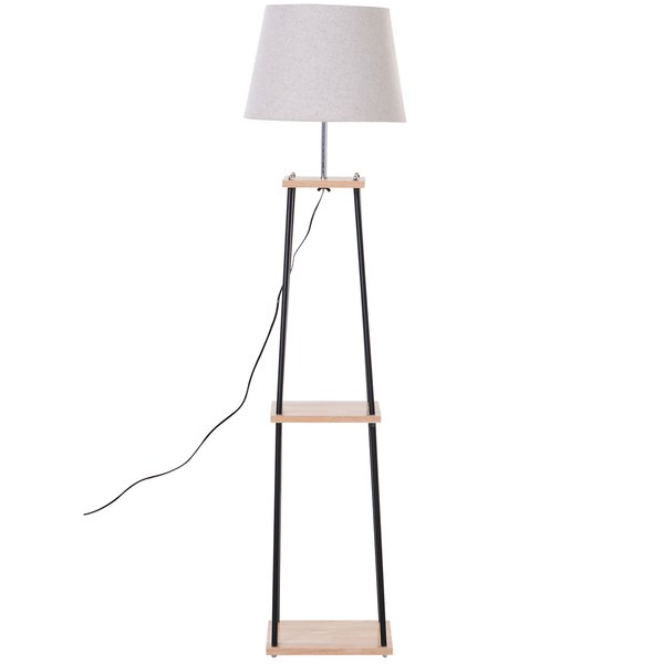 Metal Frame 3-Tier Shelf Tripod Lamp W/ Foot Switch - Beige