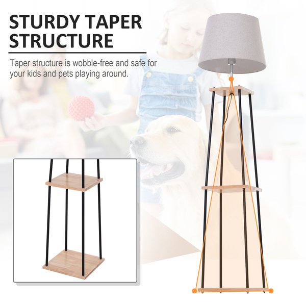 Metal Frame 3-Tier Shelf Tripod Lamp W/ Foot Switch - Beige