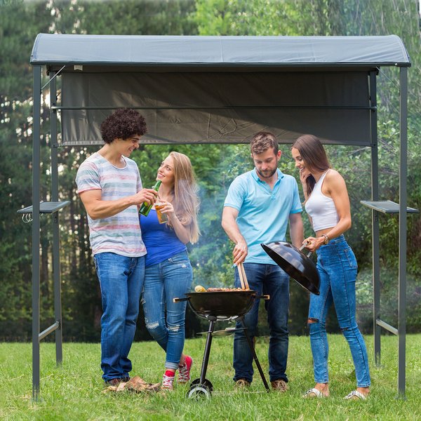 Metal Frame Outdoor BBQ Canopy - Grey