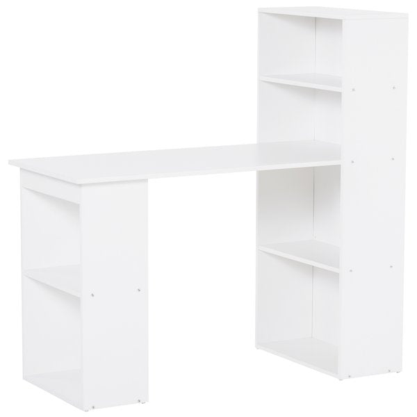 Modern Compact Computer Desk w/ 6-Tier Storage Shelves Combo, Bookshelf for Home Office - White
