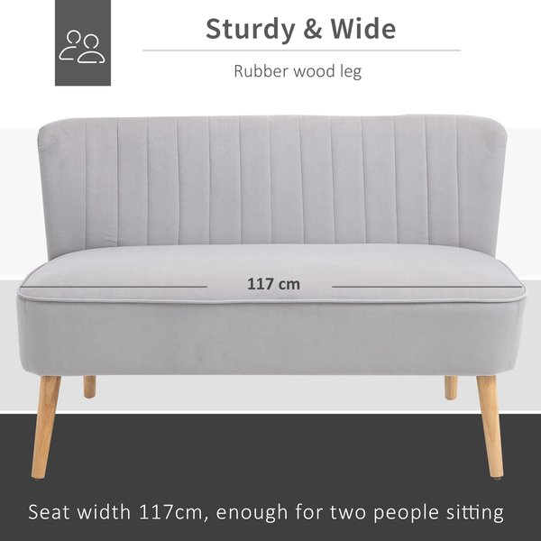 Modern Double Seat Sofa W/ Wood Frame Foam Padding High Back Comfortable - Grey