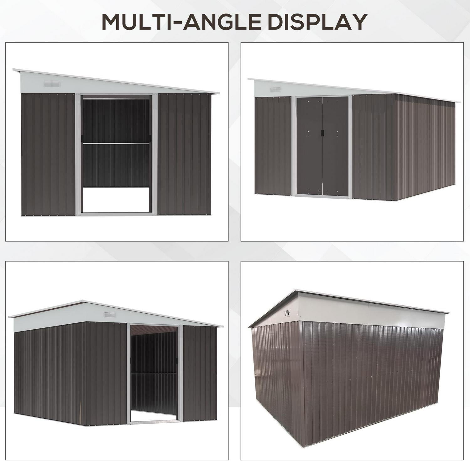 Steel Garden Storage Shed Outdoor Metal Tool House With Double Sliding Doors And 2 Air Vents, Grey 11.3 X 9.2ft