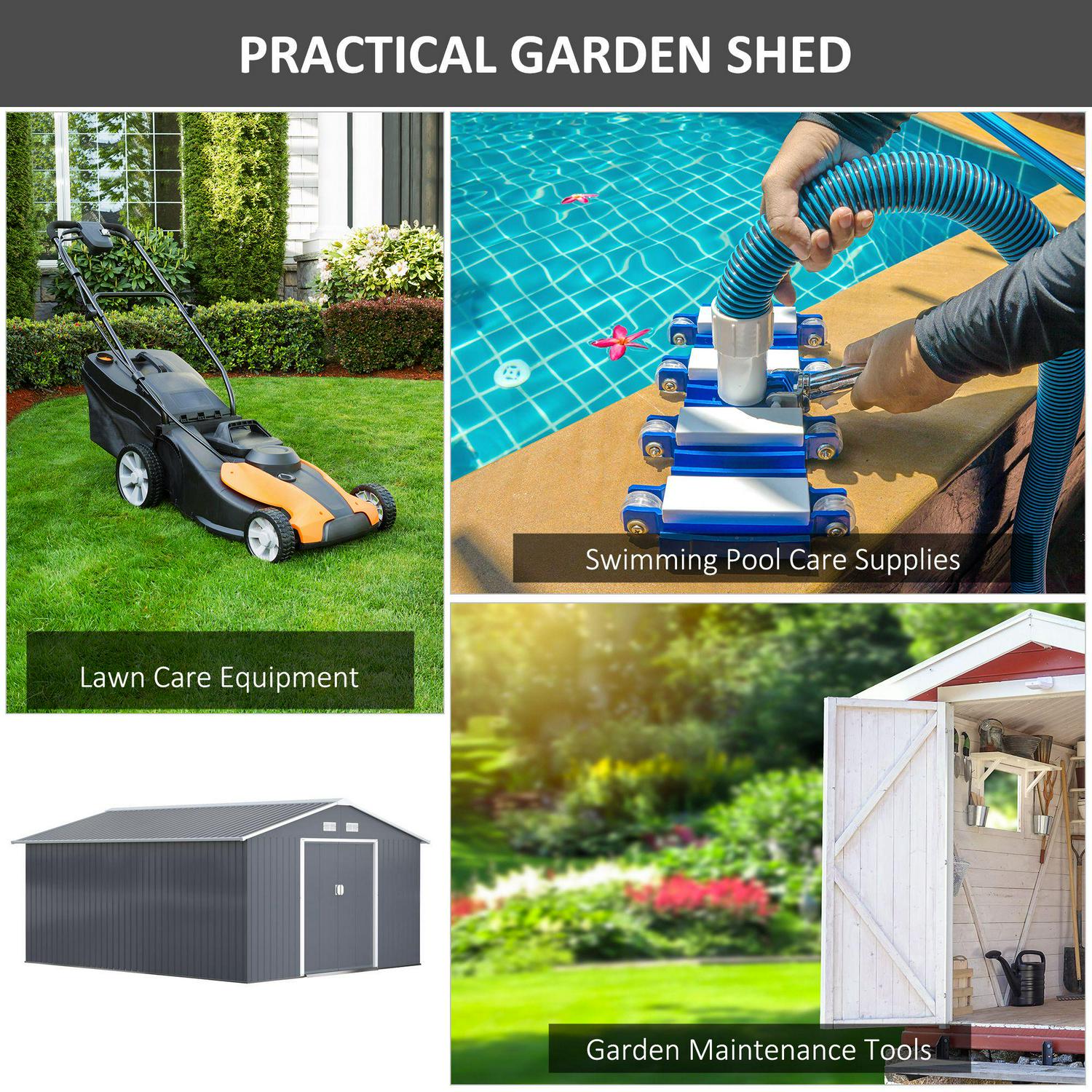 Galvanized Steel Garden Shed And Foundation - Grey 12.5 X 11.1ft