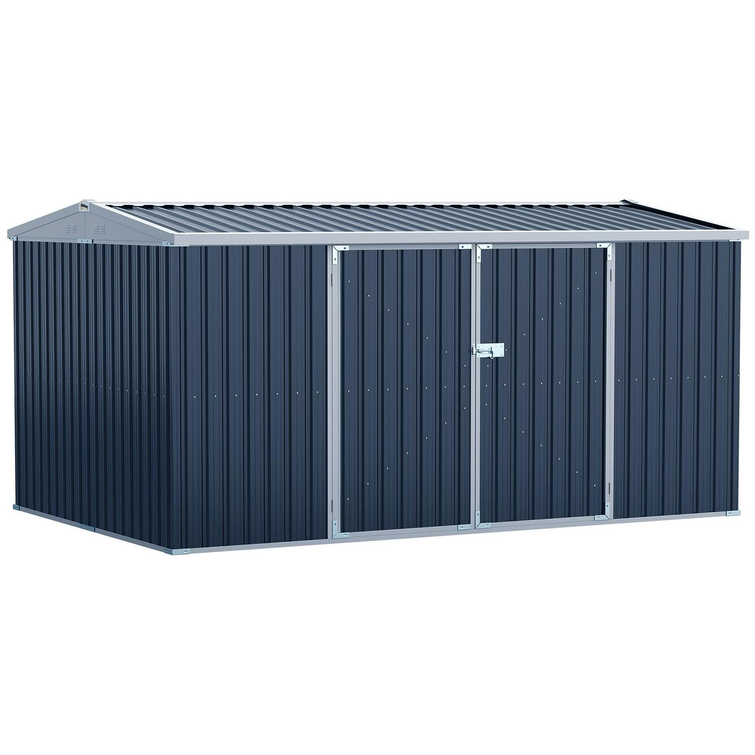 Outdoor Garden Storage Shed With Lockable Steel Tool Box For Backyard, Patio And Lawn, Grey 14 X 9ft