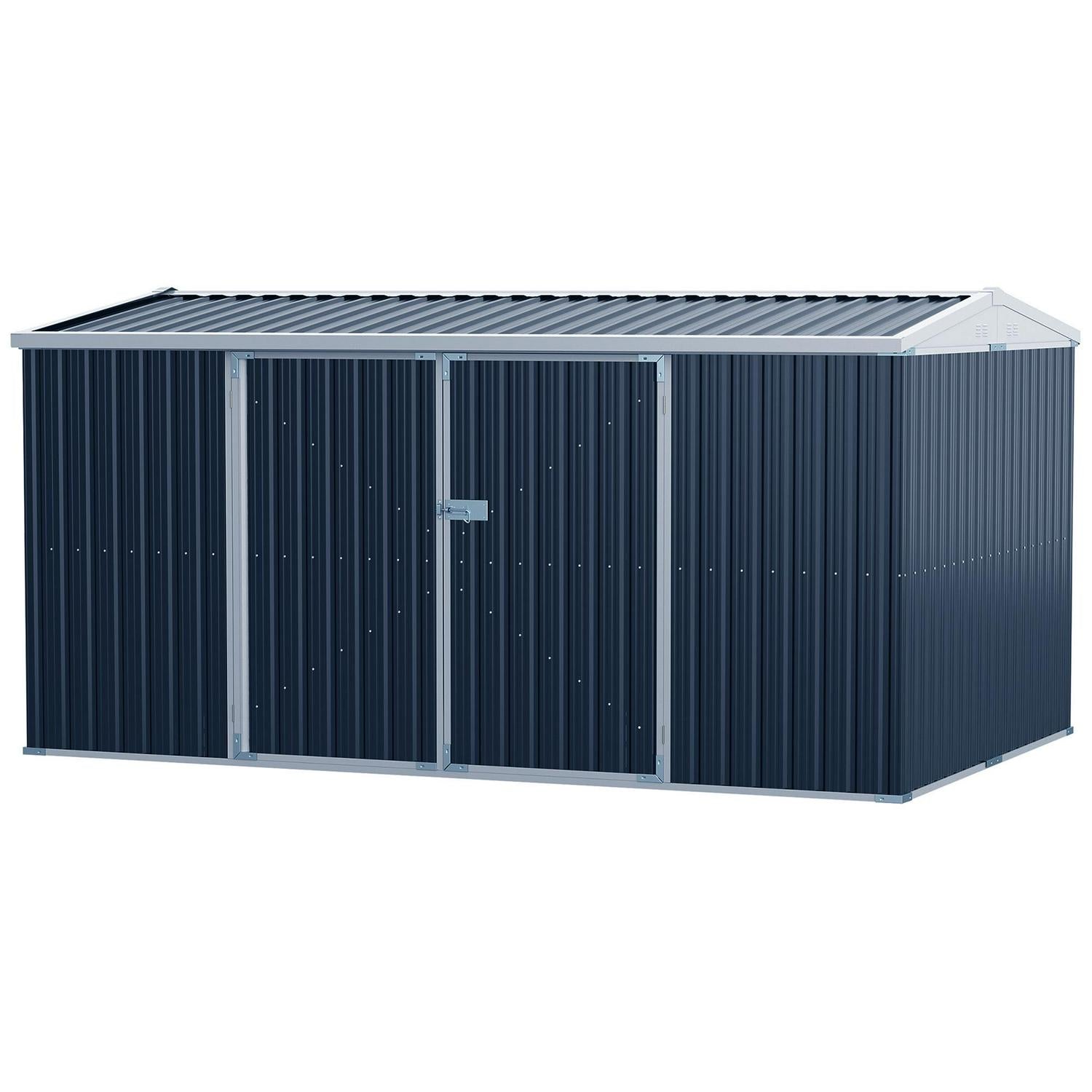 Outdoor Garden Storage Shed With Lockable Steel Tool Box For Backyard, Patio And Lawn, Grey 14 X 9ft