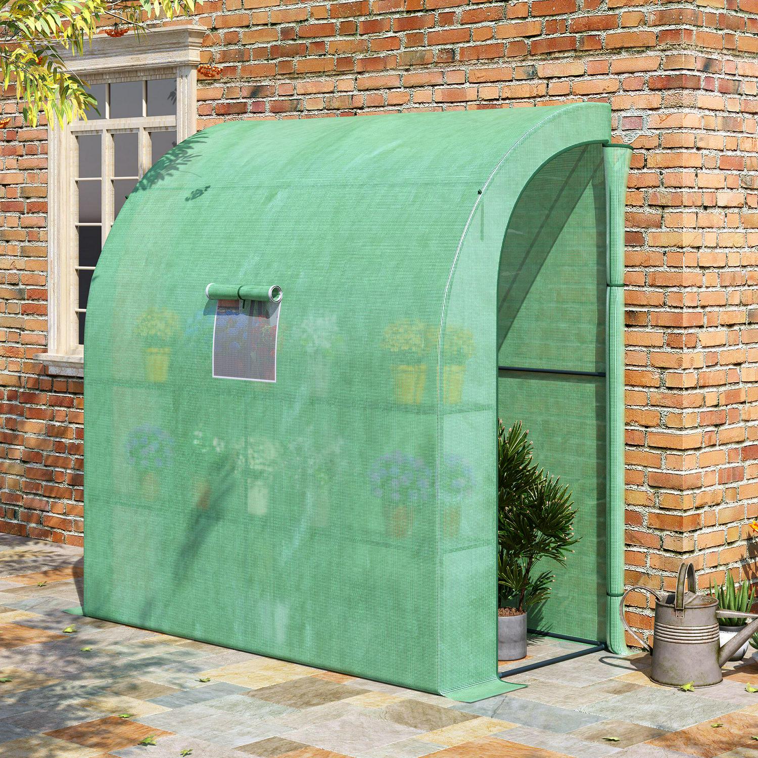 Outdoor Walk-In Lean To Wall Tunnel Greenhouse With Door