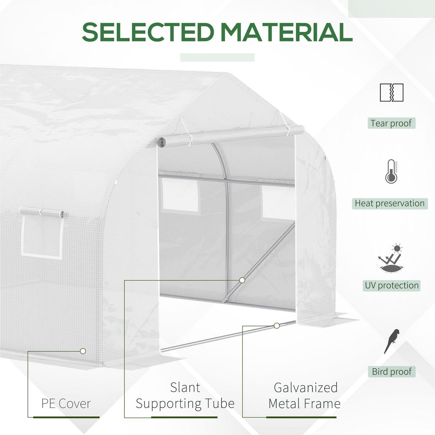 Walk-in Tunnel PE Mesh Greenhouse, Poly tunnels, Galvanised metal frame with PE cover, White 2H X 3.5L X 3W (m)