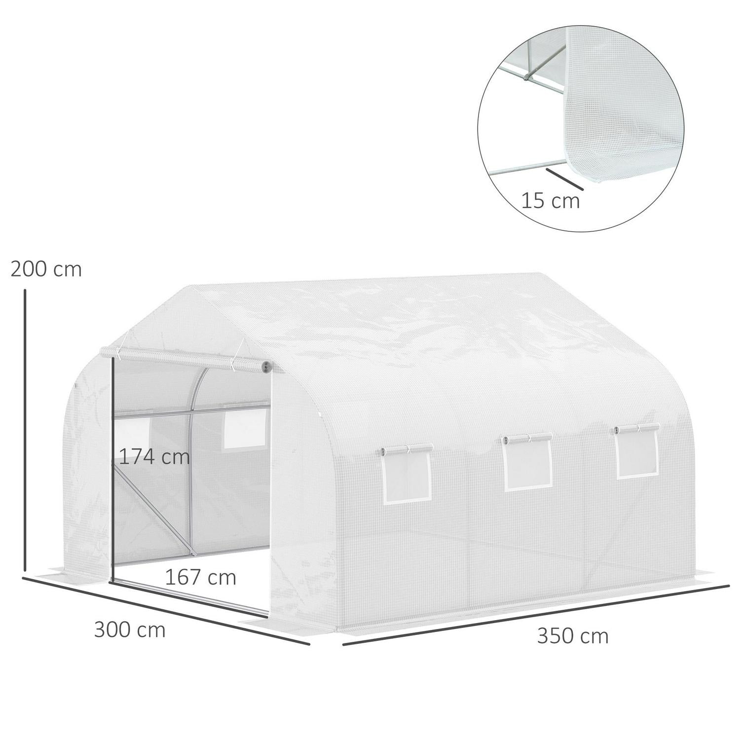 Walk-in Tunnel PE Mesh Greenhouse, Poly tunnels, Galvanised metal frame with PE cover, White 2H X 3.5L X 3W (m)