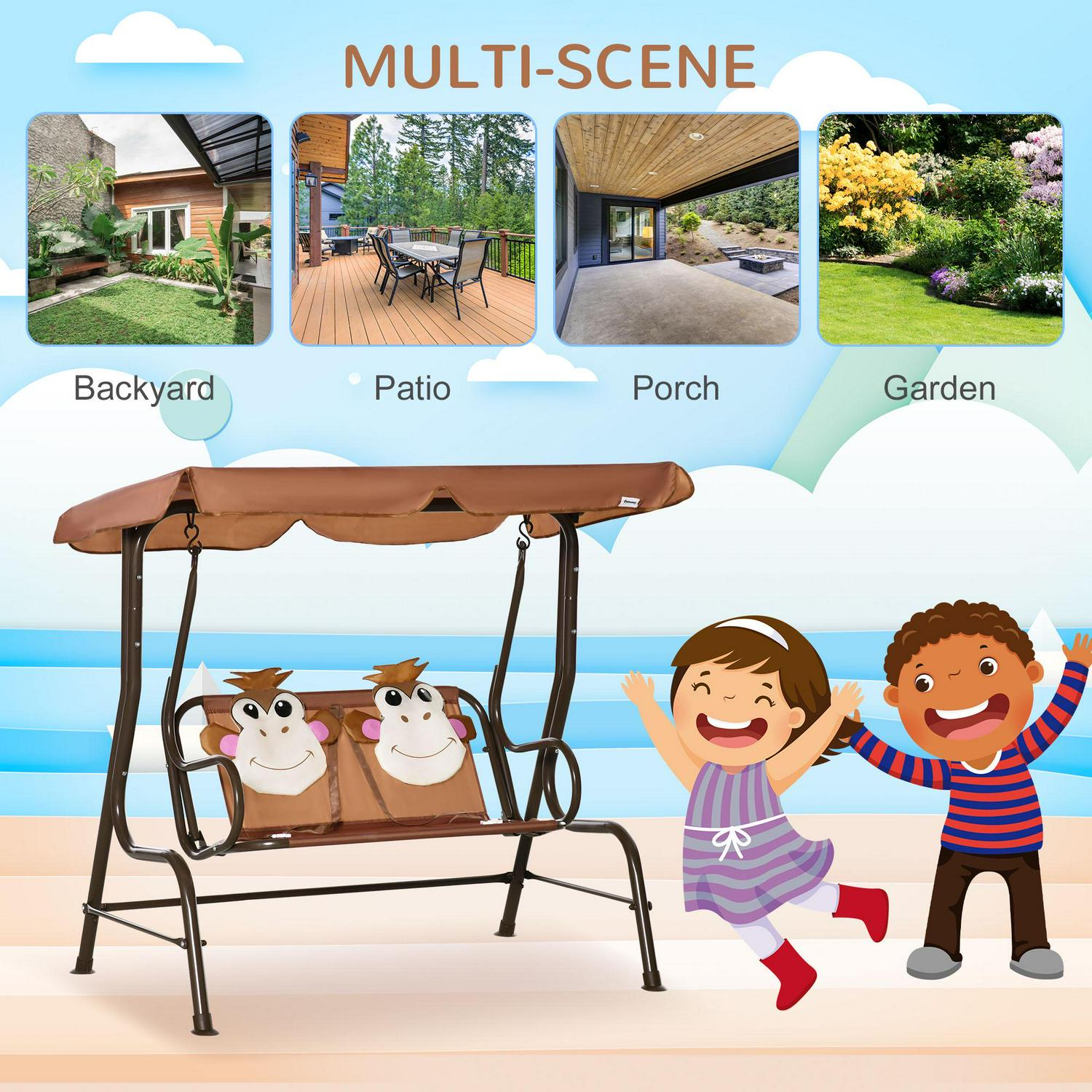 2-Seat Kids Patio Canopy Swing