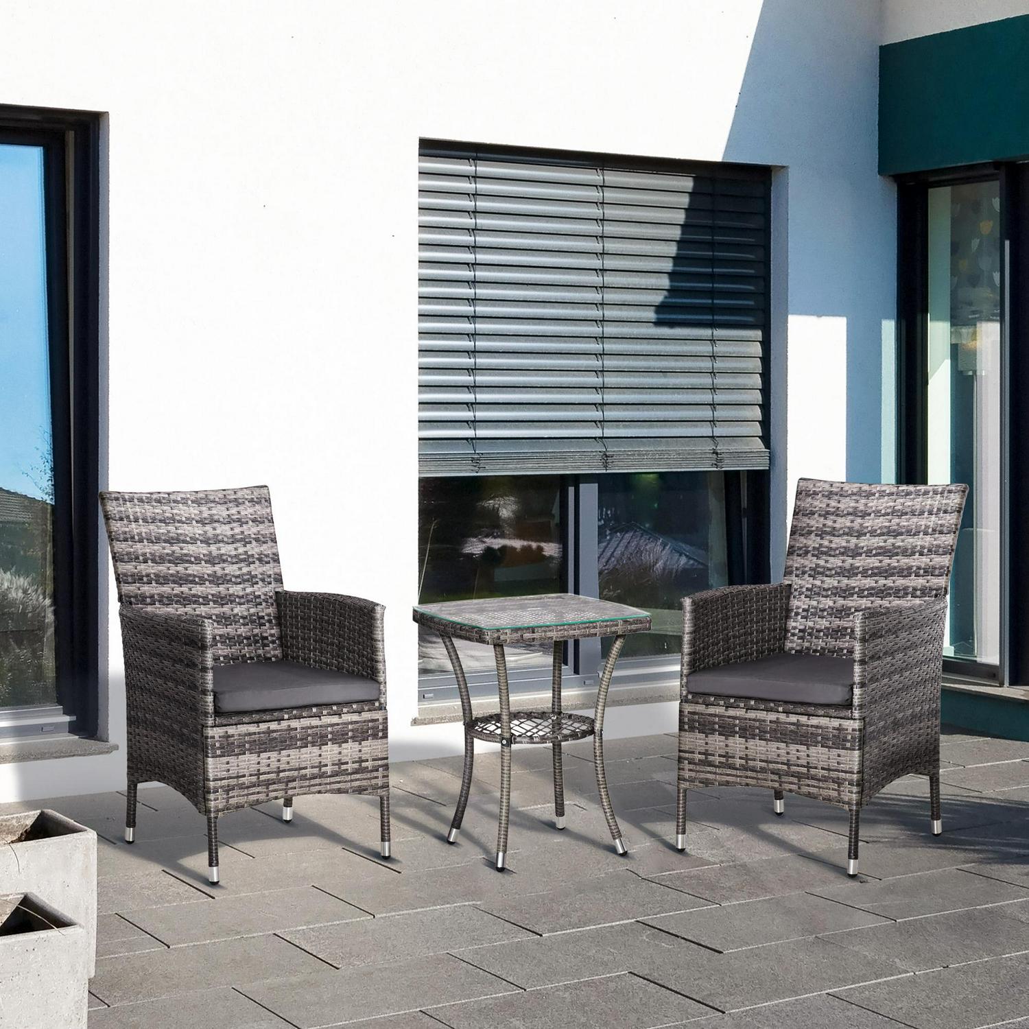 2 Seater Garden Outdoor Rattan Furniture Bistro- Light Grey