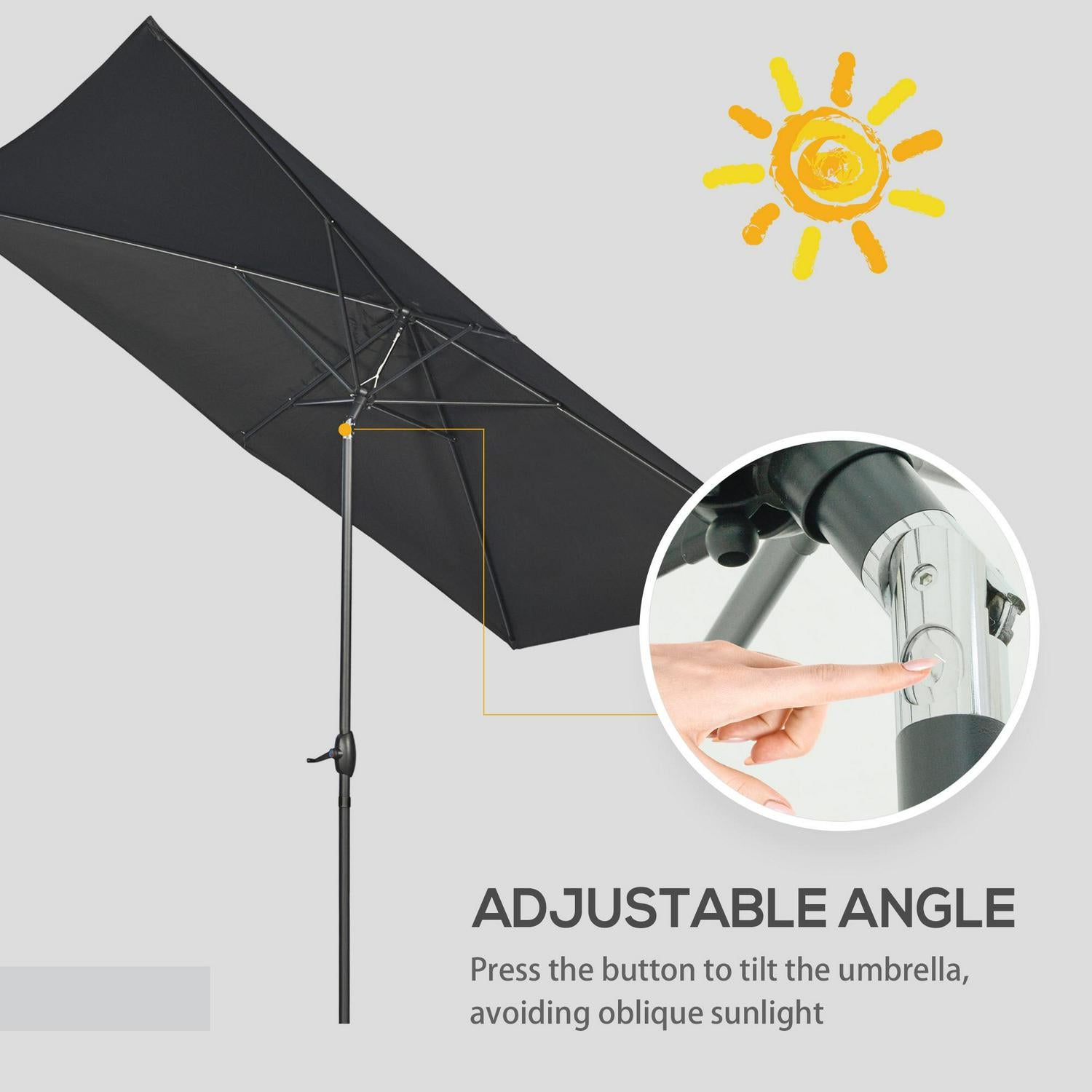Garden Parasols Umbrellas Rectangular Patio Market Outdoor Shade- Black
