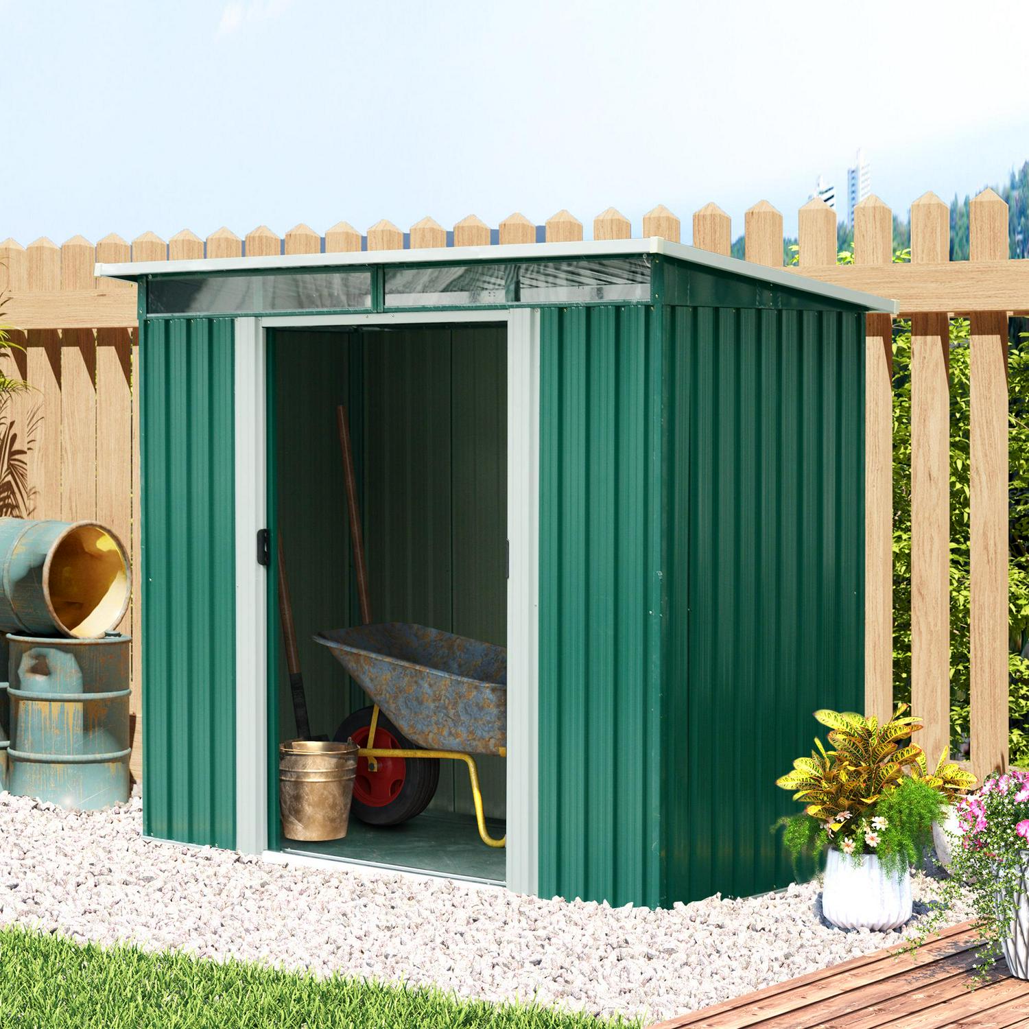 Corrugated Steel Garden Shed, garden and outdoors tidy and organized - Green 3.9 X 8ft