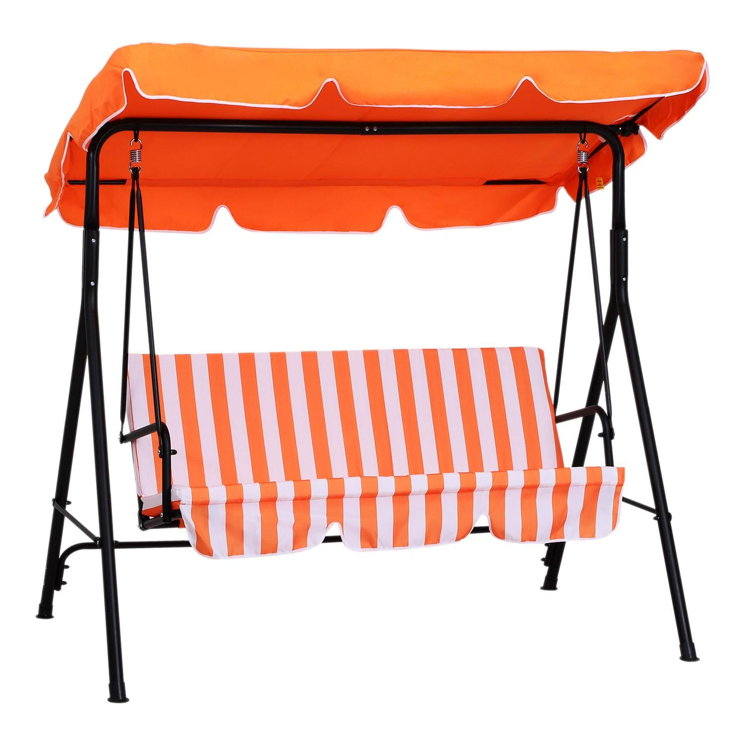 3 Seater Canopy Swing Chair Garden Rocking Bench Heavy Duty Patio Metal W/ Top Roof - Orange