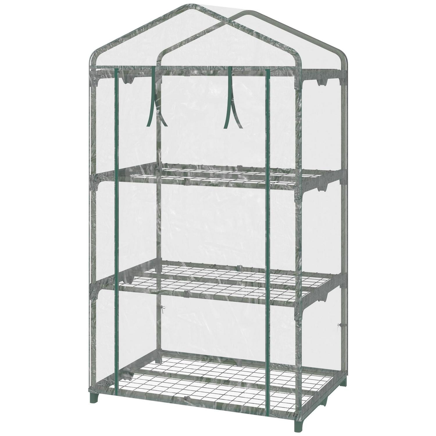 3 Tier Mini Greenhouse Portable Garden Grow With Roll Up Door And Wire Shelves, 69L X 49W 125H Cm, Clear