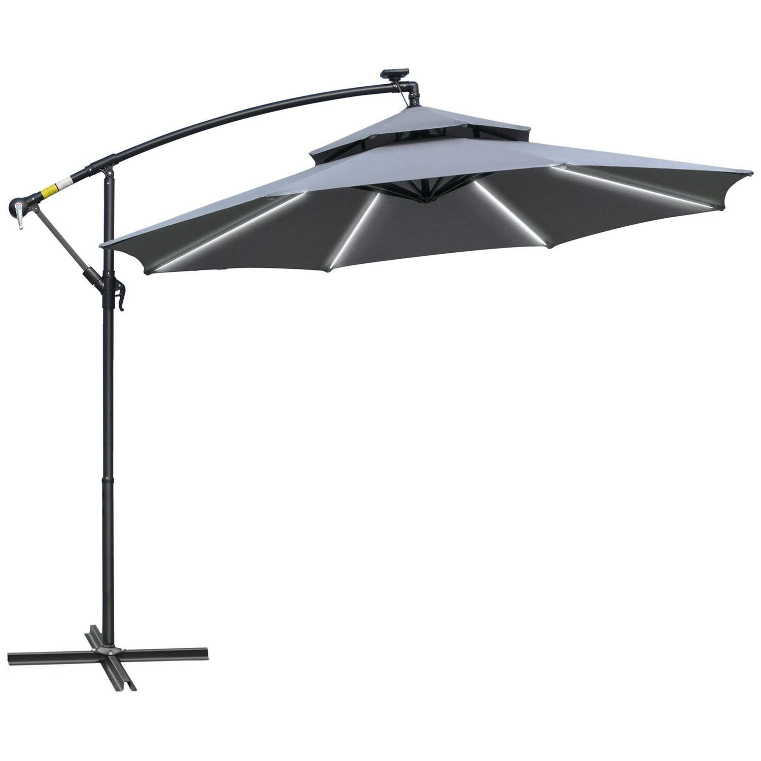 Cantilever Banana Parasol Hanging Umbrella With Double Roof- Grey