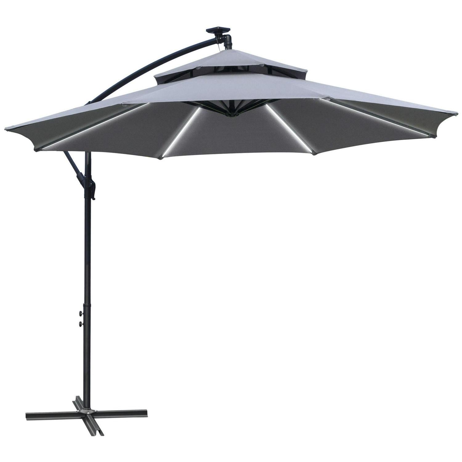 Cantilever Banana Parasol Hanging Umbrella With Double Roof- Grey