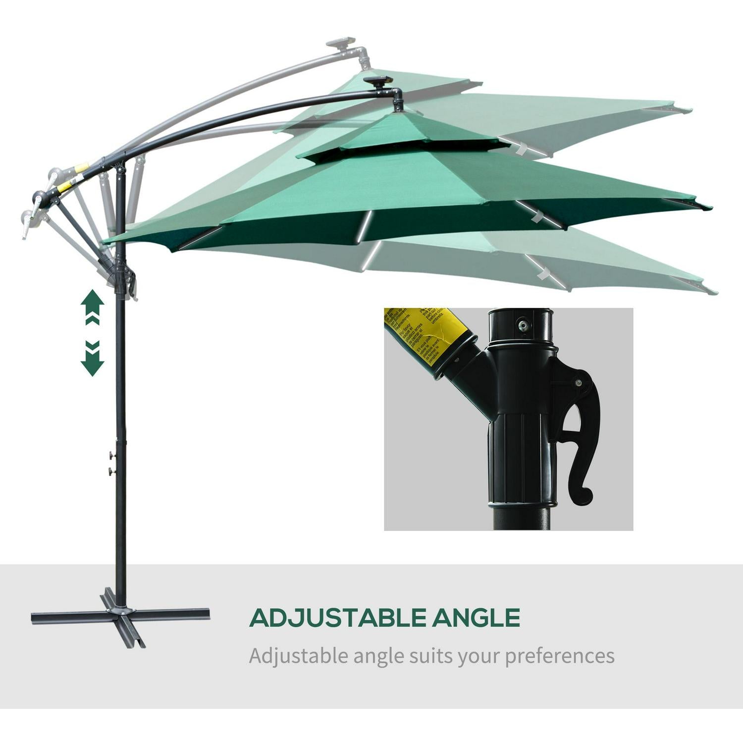 Cantilever Banana Parasol Hanging Umbrella With Double Roof- Green