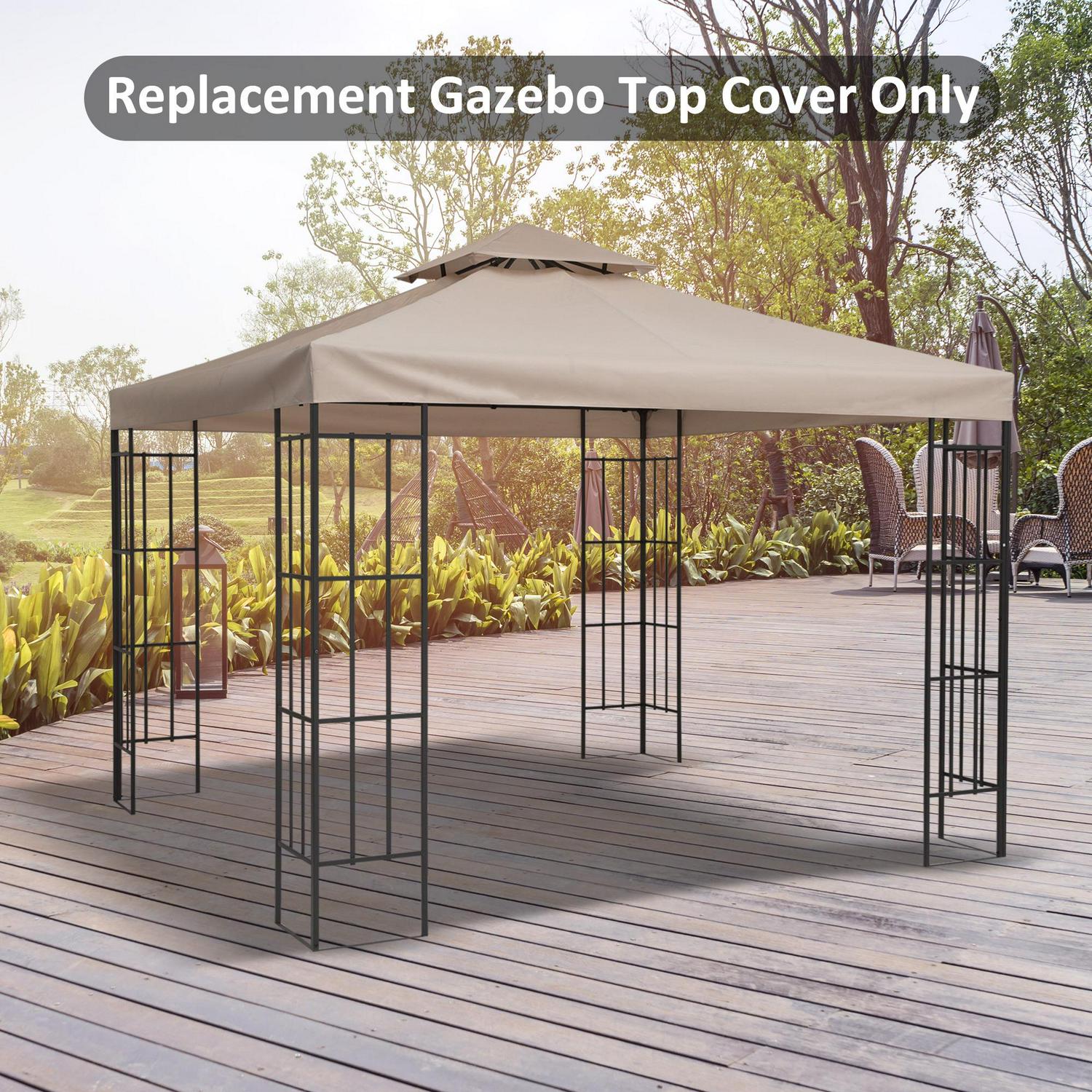 Gazebo Top Cover Double Tier Canopy Replacement Pavilion Roof Deep Beige