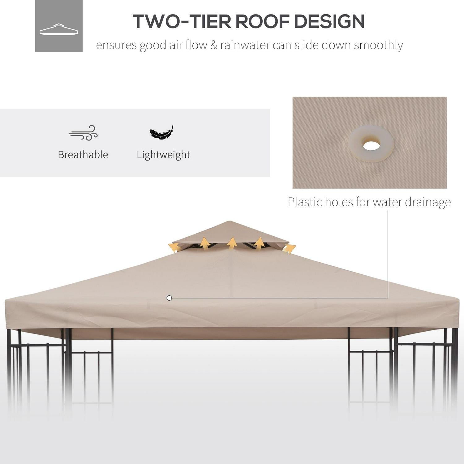 Gazebo Top Cover Double Tier Canopy Replacement Pavilion Roof Deep Beige