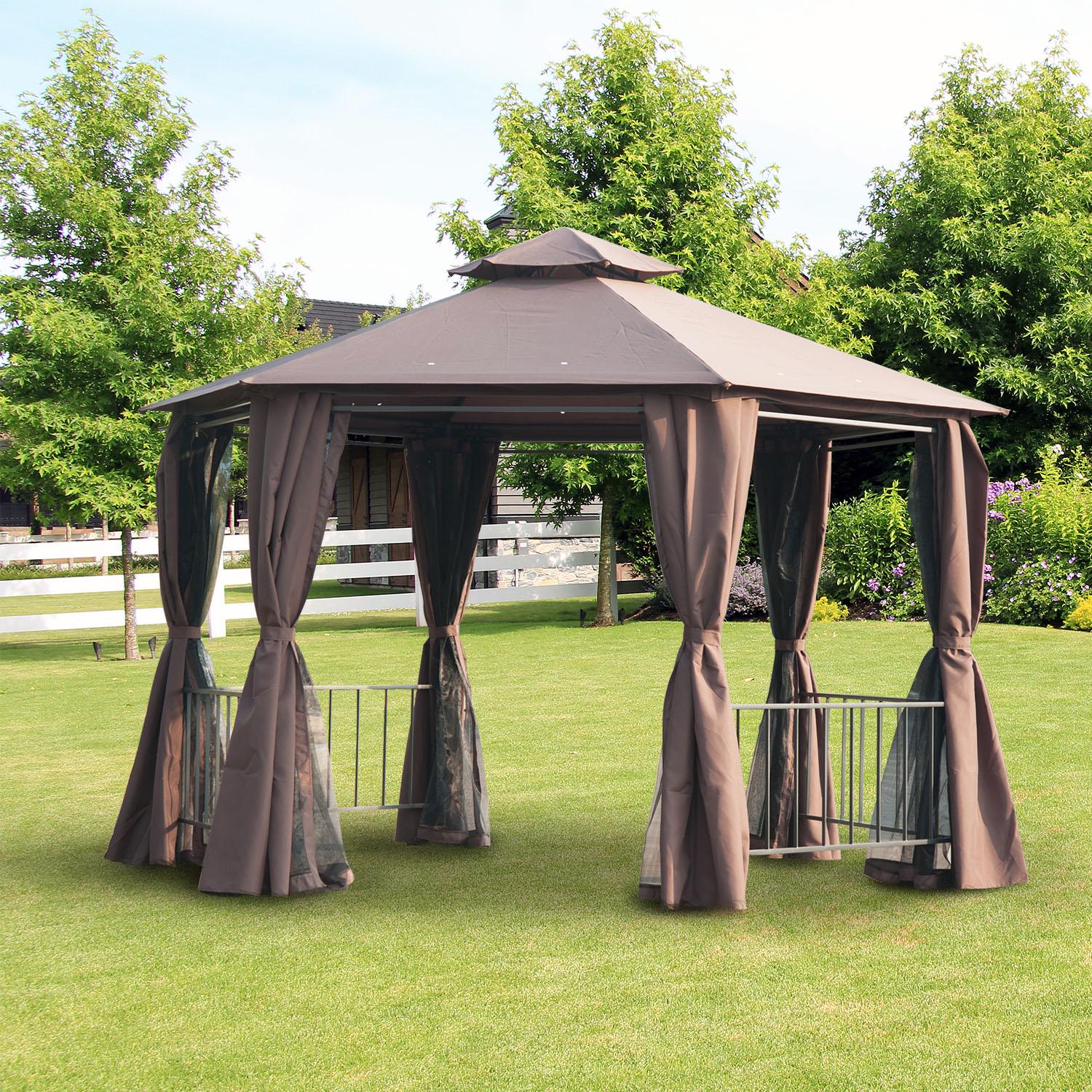 Hexagon Gazebo Patio Canopy Party Tent - Brown