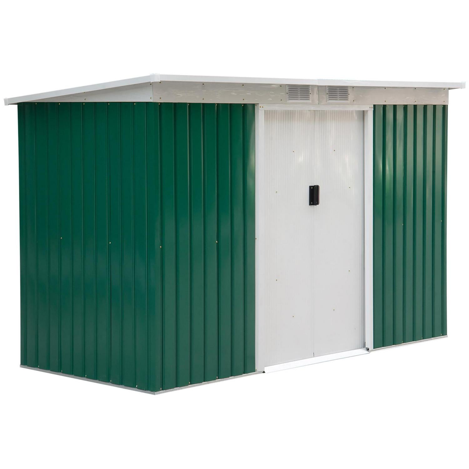 Corrugated Steel Garden Shed And Foundation - Green 4.2 X 9ft