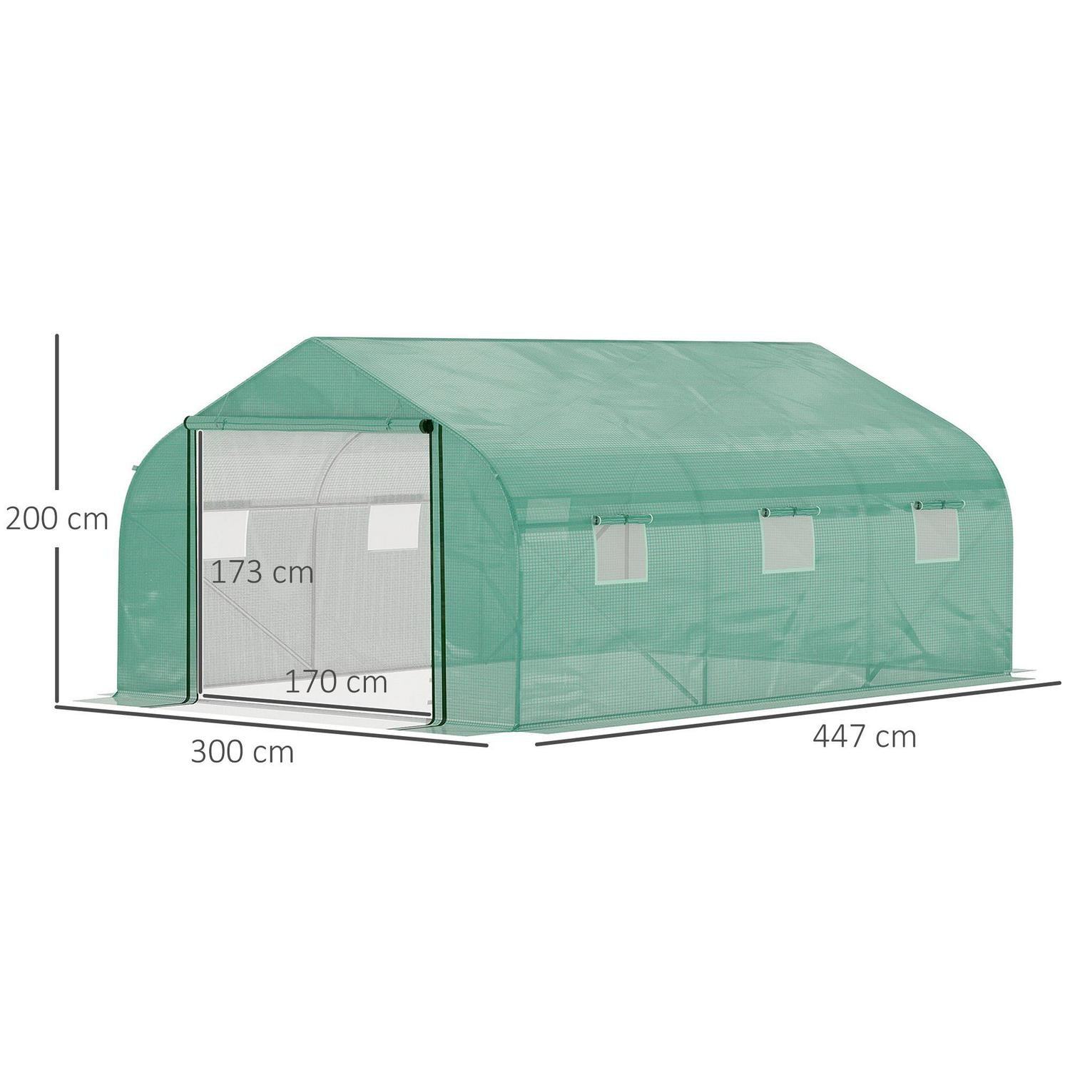 Walk-in Tunnel Greenhouse W/ Roll Up Door And 6 Windows (4.47 X 3 X 2)m