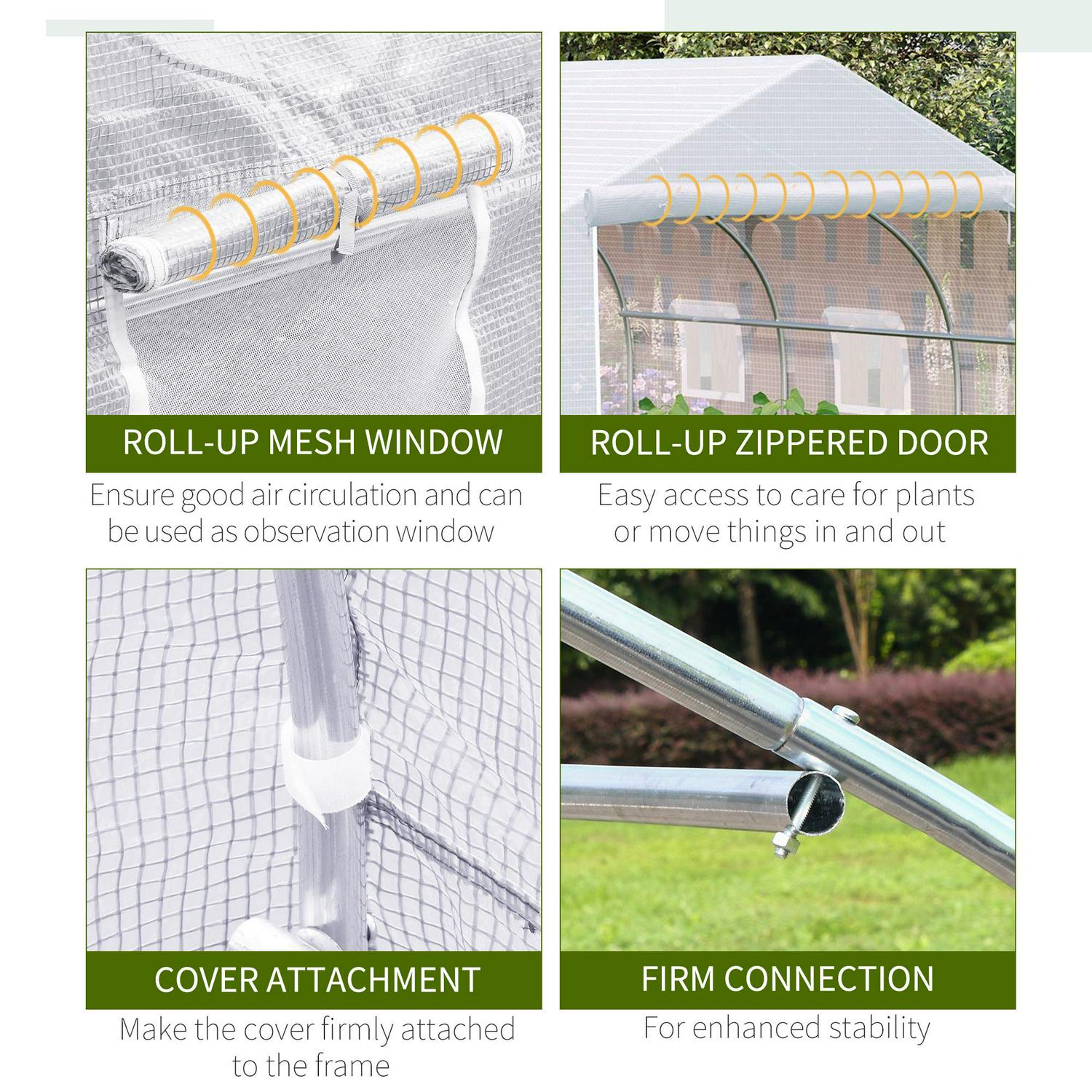 PE Mesh Cover Galvanized Metal Frame Walk-In Greenhouse White (4.5x3x2)m