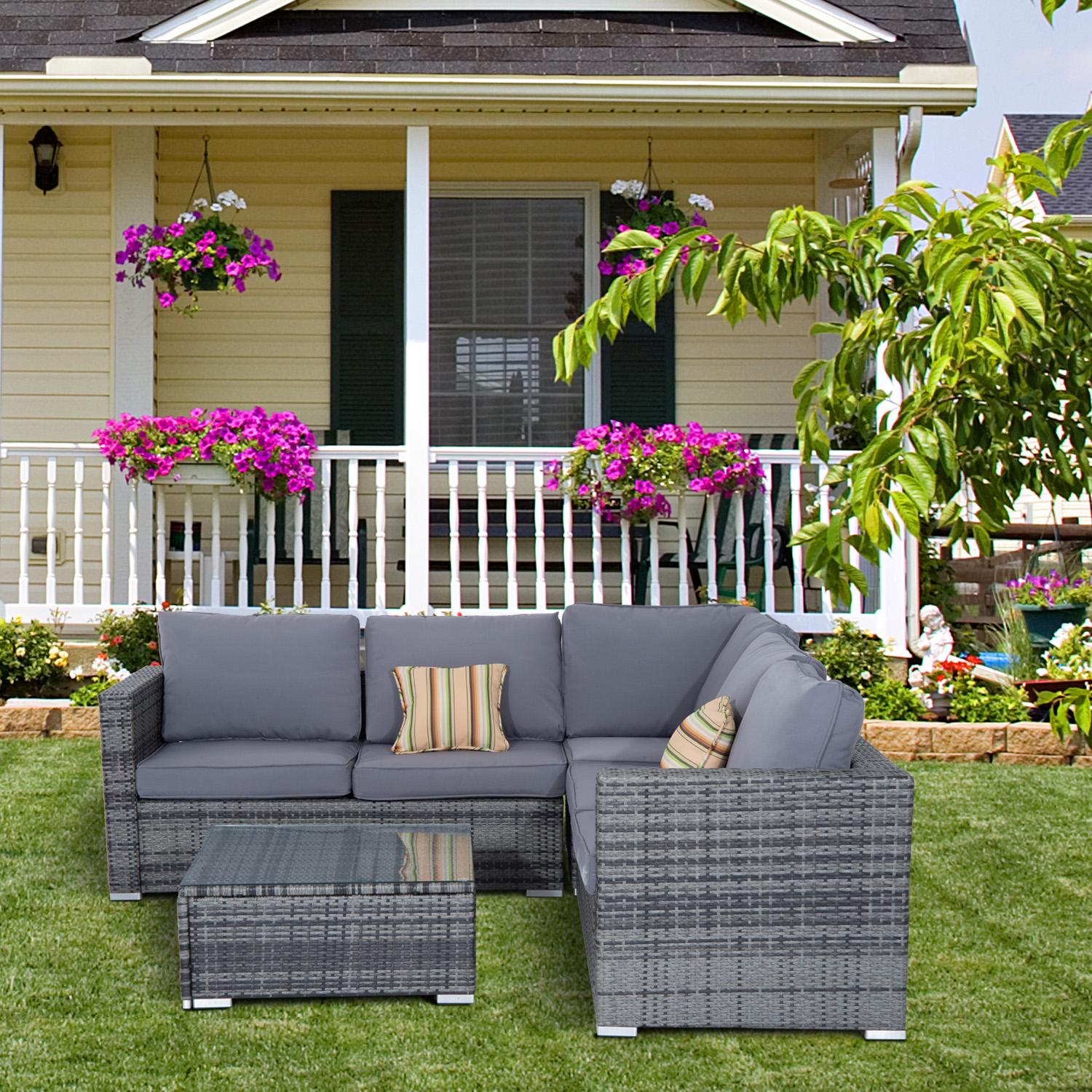 4 PCs Rattan Garden Furniture Sets- Grey