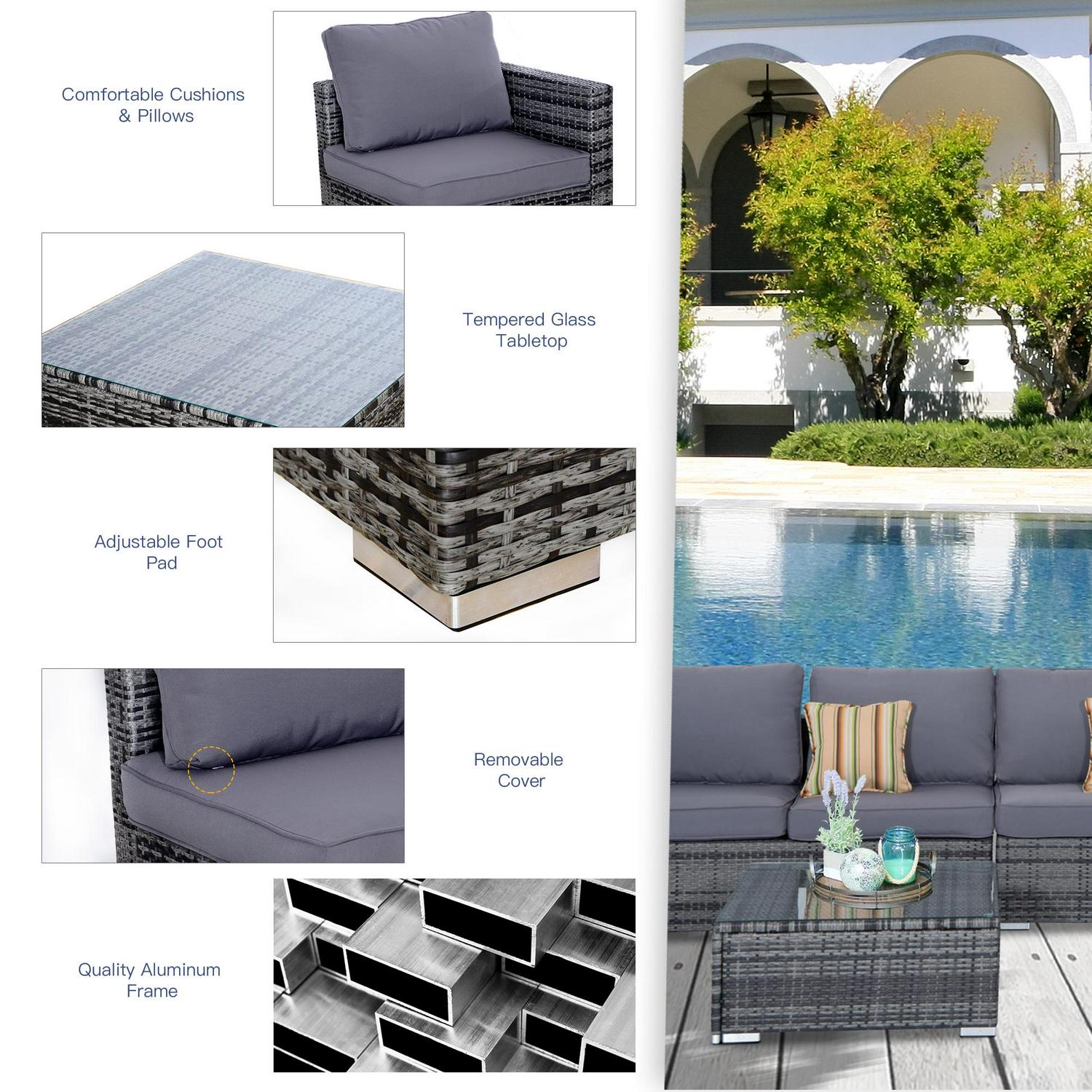 4 PCs Rattan Garden Furniture Sets- Grey