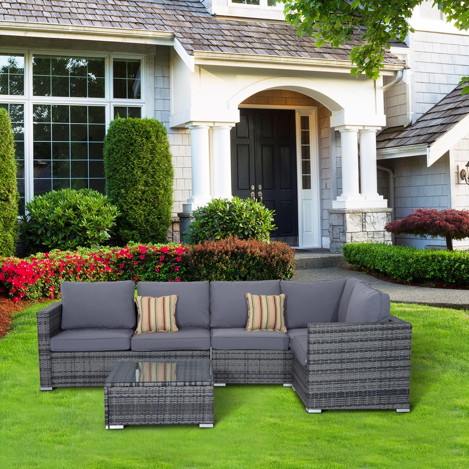 4 PCs Rattan Garden Furniture Sets- Grey